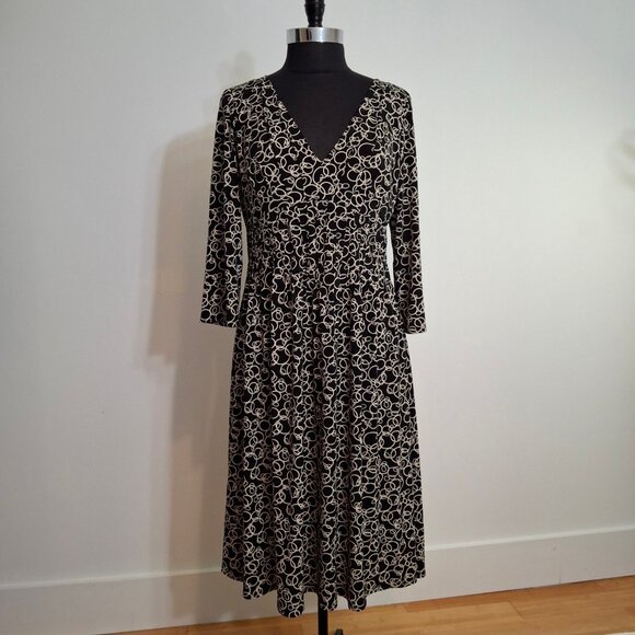 Vintage Liz Claiborne Fit & Flare Empire Midi Dress Size 14 V Collar 3/4 Sleeves - Picture 3 of 16